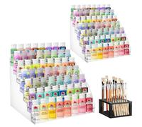 YEXEXINM 2 Pack 7 Tiers Clear Acrylic Paint Organizer with Brush Holder,paint Organizers Set Miniature Paints Holders, 7 Layers Paints Storage Rack, Craft Paint Rack