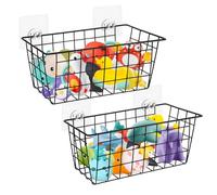 YEXEXINM 2 Pack Metal Storage Organizer, Hanging Mesh Shower Caddy with Adhesive Hooks for Bathtub, Large Bath Toy Holder for Storing Bath Toy, Toiletries, Cosmetics, Clothes (Black)