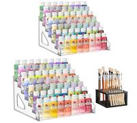 YEXEXINM 2 Pcs Acrylic Paint Organizer with Paint Brush Holder, 7 Layers Clear Paints Storage Rack Craft Colorant Holder Rack for Craft Hobby Miniature Model Light Pigment Bottle