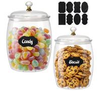 YEXEXINM 2 Pcs Cookie Jar with Airtight Lid, 3.8L+2.2L Clear Plastic Storage Jars Biscuit Cookie Jar with Labels, Large Food Container for Kitchen Sweets, Coffee, Sugar, Oats Flour