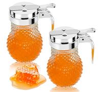 YEXEXINM 2 Pcs Honey Dispenser, Glass Syrup Dispenser, Honey jars Drip Free, Honey Container Commercial Quality Honey pot with Handle for Home Kitchen Honey & Syrup Storage