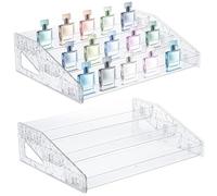 YEXEXINM 2 Pcs Perfume Organiser Display Stand, 3 Tier Acrylic Riser Display Shelf with Fences Clear Cologne Organizer Acrylic Shelves for Figures Toys Cupcake Food Makeup Table Storage