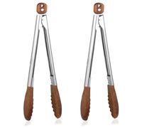 YEXEXINM 2 Pcs Walnut Wooden Kitchen Tongs, 15" Wooden Tongs for Cooking with Stainless Steel Handle, Nonstick Cooking Tongs Perfect for Serving and Grilling BBQ Salad Toaster