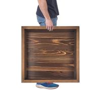 YEXEXINM 24 x 24 Inches Extra Large Square Ottoman Tray, Rustic Serving Wooden Trays, Classic Black Walnut Wooden Decorative Serving Table Tray for Living Room Kitchen Counter