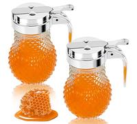 YEXEXINM 2Pcs 8oz Syrup Dispenser Honey Pot Glass Honey Dispenser Jar, Maple Syrup Container, Coffee Container, Commercial Quality with Handle Sugar Box Jar for Home Kitchen and Storage