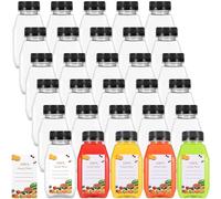 YEXEXINM 30 Pack 9oz/280ml Plastic Bottles with Lids, Empty Reusable Clear Mini Shot Bottles with Caps Fruit Label,Small Bulk Beverage Drink Containers Juices Milk Smoothie Homemade Beverage