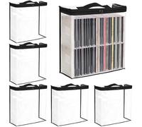 YEXEXINM 4 Pack CD Storage Bags, Portable Disc CD Carry Case Vinyl Record Storage Bag 13x14.6x5.1 Large Record Storage Cases with 2-Way Zipper Closure Clear PVC Moving Bags with Strong Carry Handles