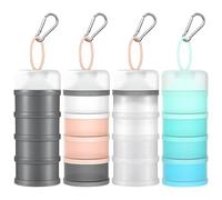 YEXEXINM 4 Pcs Protein Powder Container with Funnels Stand, 4 Stackable Protein Powder Dispenser with Portable Keychain Sports Supplements Storage Container for Workout Fitness Travel, 4 Color