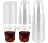YEXEXINM 50 Pcs 16 Oz Reusable Clear Plastic Cups, Strong Takeaway Cups with Strawless Sip Lids, Round Bottom Togo Cup for Smoothies Milkshake Iced Tea Coffee Cup for Party Catering BBQ