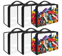 YEXEXINM 6 Pcs Toy Storage Bags, Clear PVC Organiser Bags with Zipper Extra Large Toy Storage Organizer with Handle Waterproof Storage Bags for Building Blocks, Puzzles, Clay, Small Models