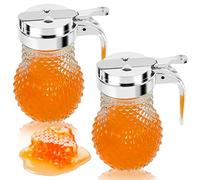 YEXEXINM 8oz Syrup Dispenser Honey Pot, Elegant Textured Jar, Commercial Quality, 2Pcs, Clear Glass, 8.5 oz Capacity, Ideal for Honey & Syrup Storage