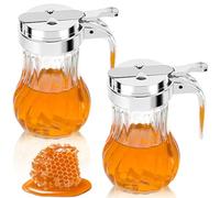 YEXEXINM 8oz Syrup Dispenser Honey Pot, Elegant Textured Jar, Commercial Quality, 2Pcs, Clear Glass, 8.5 oz Capacity, Ideal for Honey & Syrup Storage