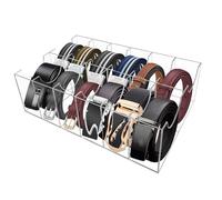 YEXEXINM Acrylic Belt Organizer, 12 Compartments Belt Storage Holder, Clear Belt Display Storage Box, Belt Display Case for Closet Drawer Tie Bow Watch Jewelry Cosmetic
