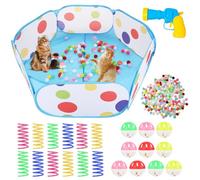 YEXEXINM Cat Ball Pit, Cats Play Tent with 200 Cat Toy Balls 10 Bell Balls 12 Spring Toys and 1 Ball Toy Shooter Interactive Cats Toys for Playing, Teeth Grinding, Chewing, Training, Blue
