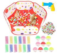 YEXEXINM Cat Ball Pit, Cats Play Tent with 200 Cat Toy Balls 10 Bell Balls 12 Spring Toys and 1 Ball Toy Shooter Interactive Cats Toys for Playing, Teeth Grinding, Chewing, Training