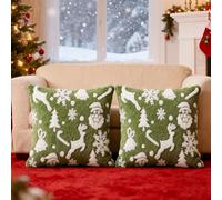 YEXEXINM Christmas Cushion Cover, Set of 2, Deer, Snowflakes, Winter Decorative Cushion Cover, Plush Cushion Covers, Christmas Decoration Cushion Cover for Living Room, Sofa, Bedroom, Green, 45 x 45