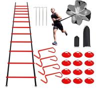 YEXEXINM Professional Agility Ladder Speed Training Equipment Set-20ft Red Agility Ladder,12 Soccer Cones, 4 Agility Hurdles, Running Parachute, Suitable for Soccer Football Basketball Training