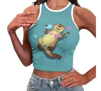 YEXIATODO Crop Tops for Women Workout High Neck Camisole Yoga Shirts, Cute Otter, Small