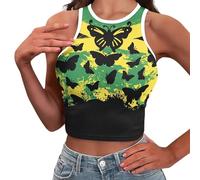 YEXIATODO Crop Tops for Women Workout High Neck Camisole Yoga Shirts, Jamaican Butterfly, Medium
