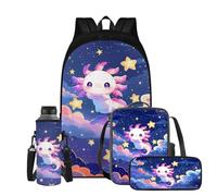 YEXIATODO School Backpack and Lunch Box for Girls School Bags Set Elementary School Bags with Pencil Case and Bottle Holder, Galaxy Axolotl, One Size