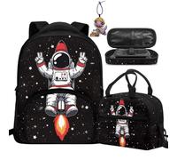 Yexignaon Astronaut Backpack for Kids 3-5 Boys Funny Design Kindergarten Backpack for Boys with Lunch Box Lightweight Toddler Bookbag for Preschool Daycare Birthday Gifts for Son