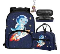 Yexignaon Astronaut Dino Preschool Backpack for Boys Lightweight Toddler Backpack for Boys with Lunchbox 12.2 inch School Bag Set for Kindergarten Daycare Casual Travel Daypack