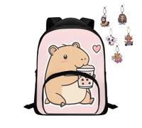 Yexignaon Cartoon Capybara Backpack for Toddler Girls Light Pink Toddler Bookbag Ages 2-4 Girls Lightweight Preschool Bookbag with Front Pocket and Cup Holder Birthday Gifts