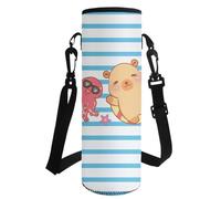 Yexignaon Cartoon Capybara Water Bottle Cover with Octopus Stripes Design Insulated Water Bottle Sling Holder Bag 750ml Glass Cup Protective Cover with Adjustable Shoulder Strap