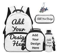 Yexignaon Custom Backpack for Boys Girls with Lunchbox Personalized School Backpack with Pendant Customized Kids Bookbag Set 5 in 1 for Primary School Add Your Photo/Name/Logo