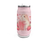 Yexignaon Cute Hamster Insulated Water Bottle with Straw Leak Proof Pink Water Bottle Stainless Steel for School Reusable Thermos Travel Cups for Hot Drinks 500ml