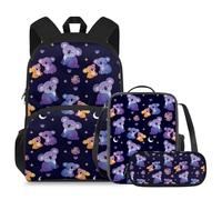 Yexignaon Cute Koala Backpack for School with Lunchbox Lightweight School Backpack for Girls Boys Large Capacity School Bag Set 3 in 1 for Kids Casual Travel Packsack