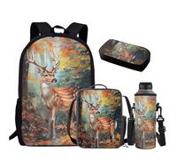 Yexignaon Deer Backpack with Lunch Box for Girls Boys Novelty School Backpack Set 4 Pcs Kids Bookbag Set for Elementary Middle School Basics Rucksack for School, Study, Travel