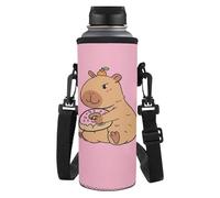 Yexignaon Donut Capybara Girls Water Bottle Sleeve with Strap Pink Water Bottle Carrier Bag for School Portable Insulated Cup Sleeve for Camping Hiking Cycling