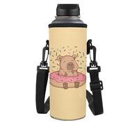 Yexignaon Donut Capybara Water Bottle Sleeve with Strap Lightweight Water Bottle Pouch for Rucksack Non Slip Glass Cup Protective Cover for Girls Childrens Toddlers