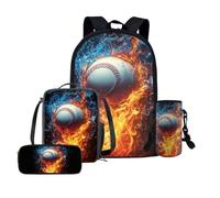 Yexignaon Fire Baseball Backpack for School with Lunch Box Cool Boys Backpack Ages 8-10 Lightweight Bookbag Set for Primary School Back to School Supplies