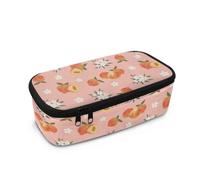Yexignaon Floral Peach Pencil Case for Girls Secondary School Big Capacity Pouch Bag Pen Holder with Mesh Pocket Hard Pencil Boxes for School Stationery Storage Box