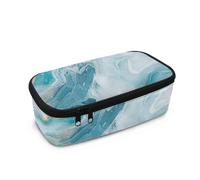 Yexignaon Girls Pencil Case Blue Marble Print Pencil Box for Kids Large Capacity Stationery Pen Bag with Stand Practical Pencils Party Bag Fillers Marker Pen Bag