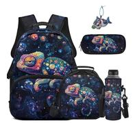 Yexignaon Lizard Elementary School Backpack for Boys with Lunchbox Cool Boys Backpack Ages 6-8 8-10 Large Capacity Design Kids Bookbag Set of 5 Birthday Gifts for Son Grandson