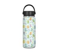 Yexignaon Rainbow Dinosaur Kids Water Bottle No Straw Green Stainless Steel Insulated Water Bottle 500 ml Portable Thermal Flasks Hot Drinks for School Easy to Carry