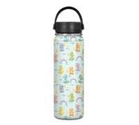 Yexignaon Rainbow Dinosaur Kids Water Bottle No Straw Green Stainless Steel Insulated Water Bottle 550 ml Portable Thermal Flasks Hot Drinks for School Easy to Carry