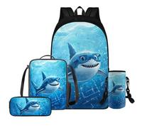 Yexignaon Shark Backpack for School Boys 8-12 with Lunch Box and Pencil Case 4 Pcs Bookbag Set for Elementary Middle School Back to School Gifts