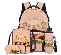 Yexignaon Sunflower Pig Backpack for Girls Large Capacity Kids Bookbag Set with Lunch Bag 4 Pcs Primary Middle School Bag Set for Teens Reusable Book Bag for Daily Life Trip