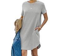 YEXIPO Women's Casual Summer Short Sleeve T Shirt Dress Nightgown Crew Neck Loose Solid Color Basic Dresses with Pockets, Light Grey, L
