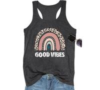 YEXIPO Womens Graphic Tank Tops Racerback Summer Tops Casual Loose Workout Tanks Beach Vacation Sleeveless Shirt Tank Top, Grey Leopard Vibes, S