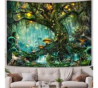 YEXIT Fairy Tales Magical Forest Tapestry, Nature Tree of Life with Elves Landscape Tapestry Wall Hanging for Living Room BedRoom Decoration Green 36×48 inch
