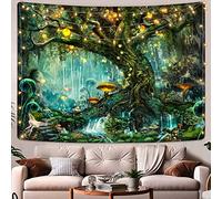 YEXIT Fairy Tales Magical Forest Tapestry, Nature Tree of Life with Elves Landscape Tapestry Wall Hanging for Living Room BedRoom Decoration Green 68×90 inche