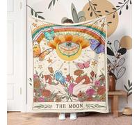 YEXIT Floral The Moon Tarot Card Throw Blanket, Boho Butterfly Plant Flower Cute Pink Cozy Decor Nap Blankets Girls Gift Sofa Bed Couch Chair or Dorm Throws Beige 50×60 inches