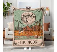 YEXIT Retro The Moon Tarot Card Throw Blanket, Boho Vintage Witch Divination Wolf Cozy Decor Nap Blankets Gift Sofa Bed Couch Chair or Dorm Throws 60×80 inches