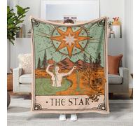 YEXIT Retro The Star Tarot Card Throw Blanket, Boho Vintage Witch Divination Cozy Decor Nap Blankets Gift Sofa Bed Couch Chair or Dorm Throws 40×50 inches