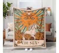 YEXIT Retro The Sun Tarot Card Throw Blanket, Boho Vintage Witch Divination Horse Sunflower Cozy Decor Nap Blankets Gift Sofa Bed Couch Chair or Dorm Throws 50×60 inches
